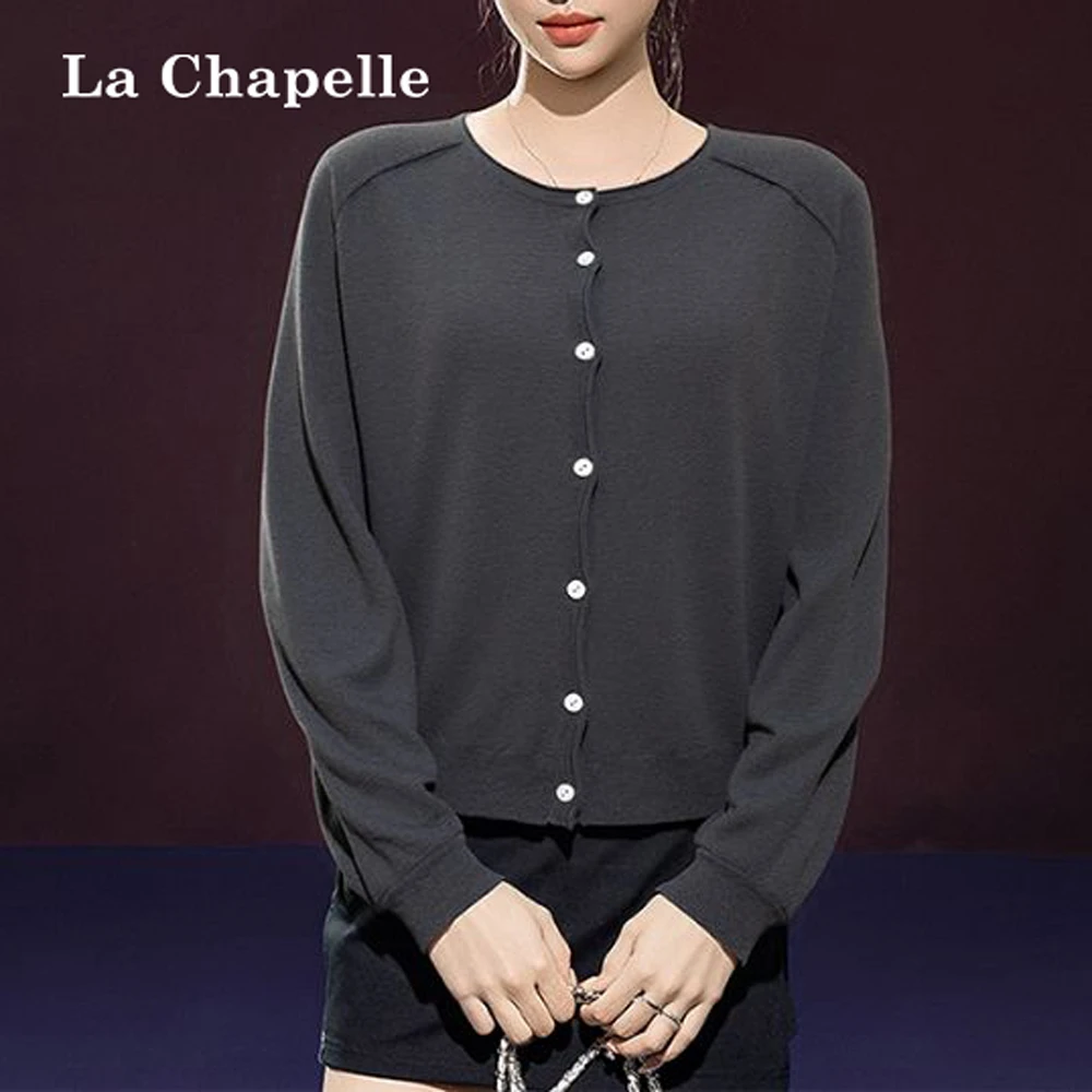 拉夏贝尔2025秋冬洋气宽松休闲长袖针织开衫女老钱风显瘦上衣纯色