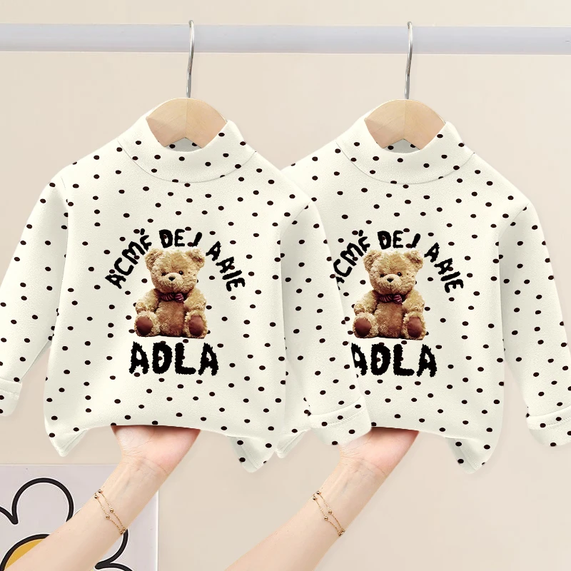 儿童半高领德绒打底衫秋冬男女童内搭保暖上衣中大童波点长袖T恤