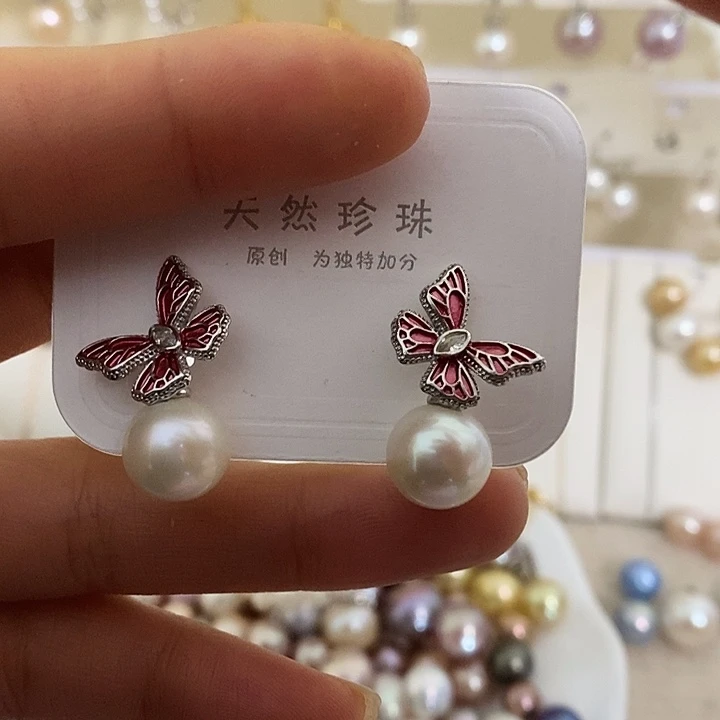银S925镶嵌耳饰淡水珍珠