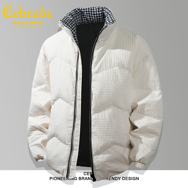 法国Cebrodz立领短款羽绒服男冬季肌理感格纹百搭保暖上衣外套男