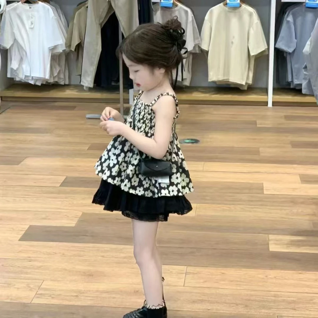 女童夏装套装2025新款休闲百搭花朵吊带上衣洋气半身裙宝宝两件套