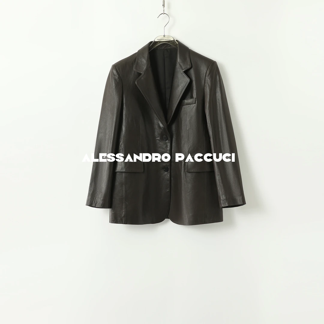 AP洛哥431042PX【乌木】羊皮翻驳领棕色气质休闲时尚皮衣西装