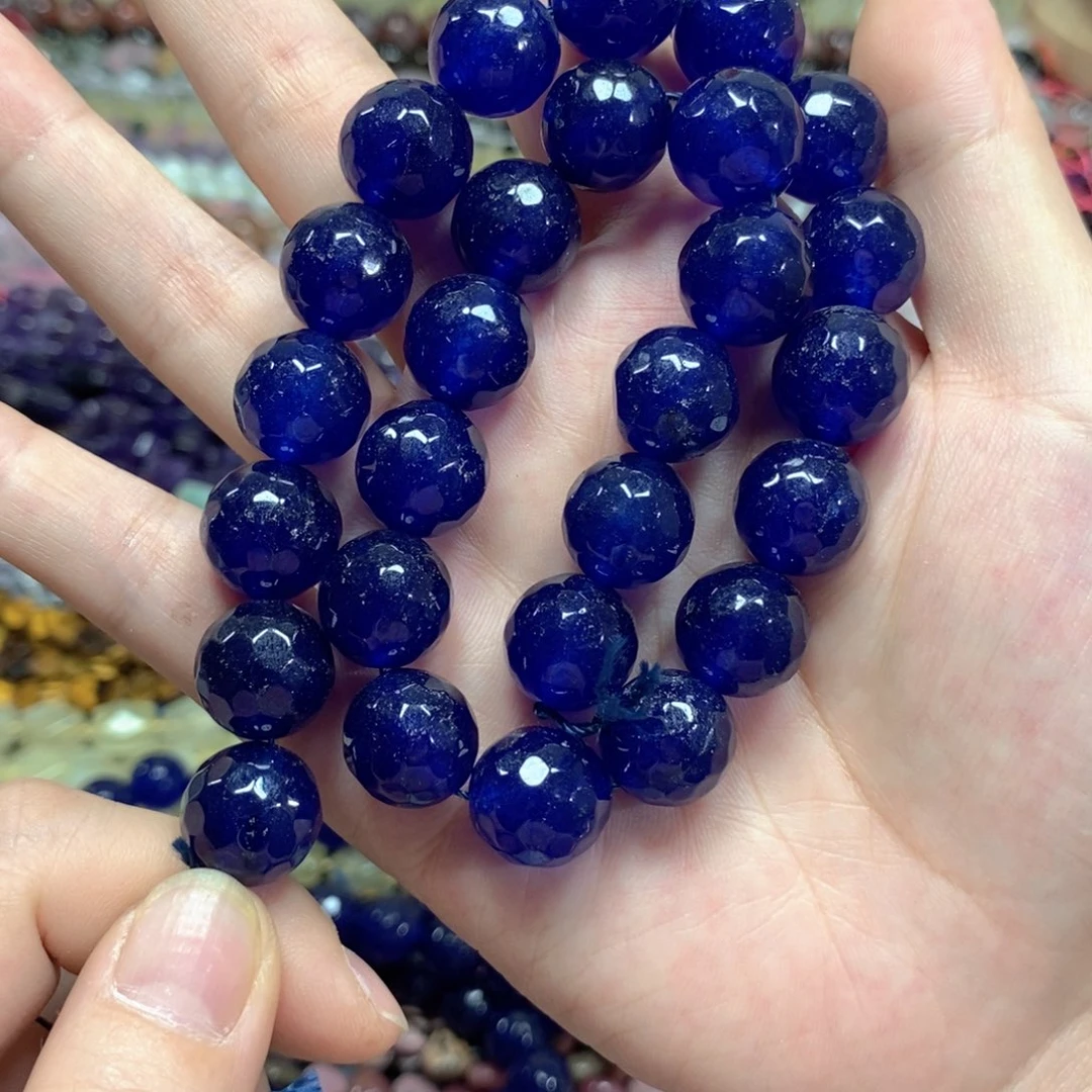 玛瑙/玉髓未镶嵌珠宝半成品蓝玉一条卡14mm