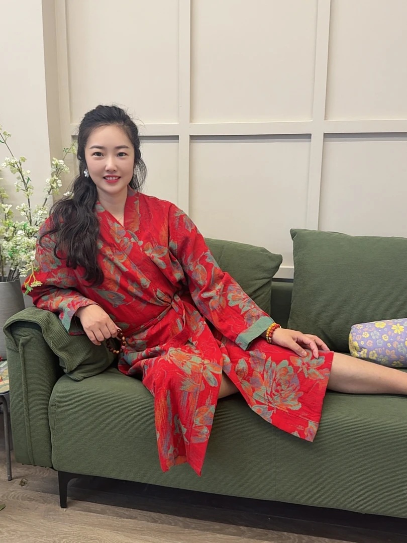 【弘雪】纯棉双层纱爆款浴袍大码家居服睡袍复古宽松夏季双层纱浴巾