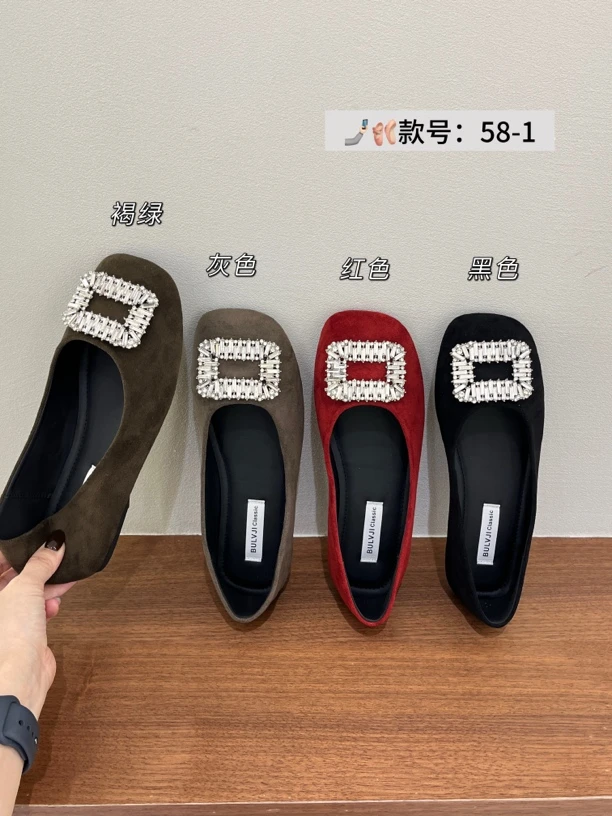 58-1水钻浅口平底时尚百搭舒适气质单鞋新款孕妇韩版方头软底