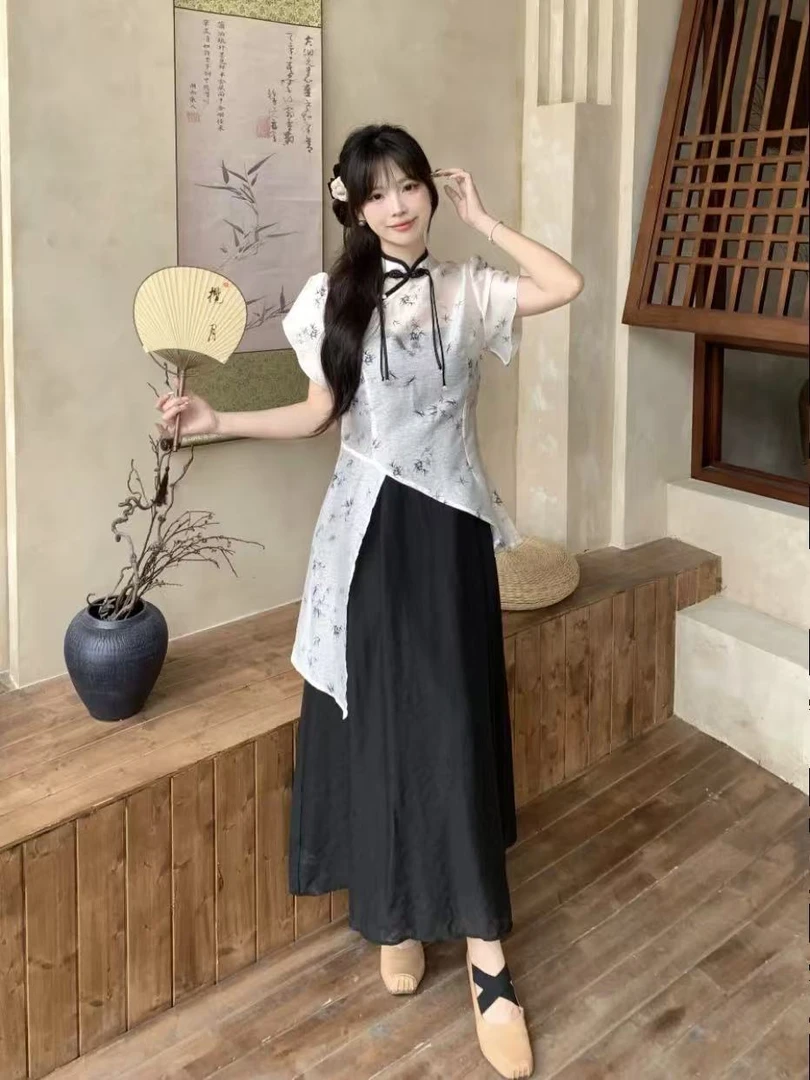 霍梦雪 竹子印花两件套 黑色A A57