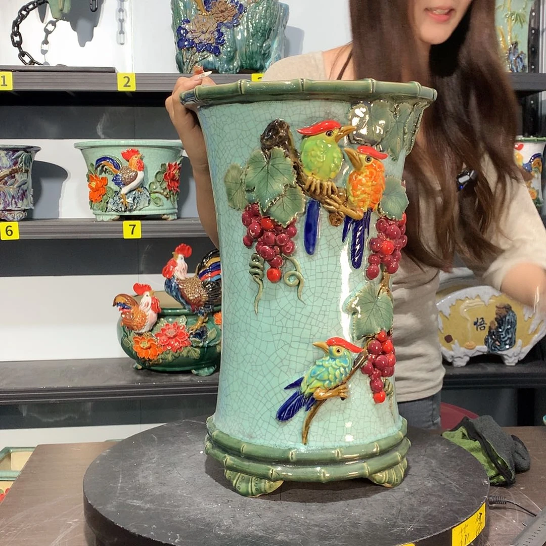 理***朵高温烧制石湾盆花盆