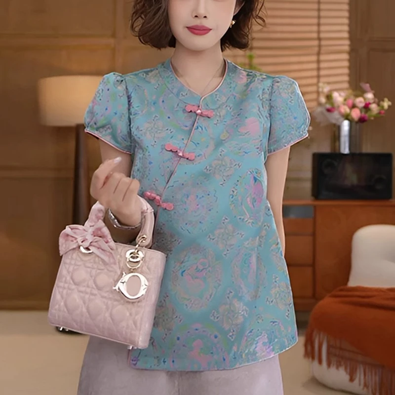 新中式国风女装盘扣上衣裤子套装2025夏季新款洋气衣服唐装两件套