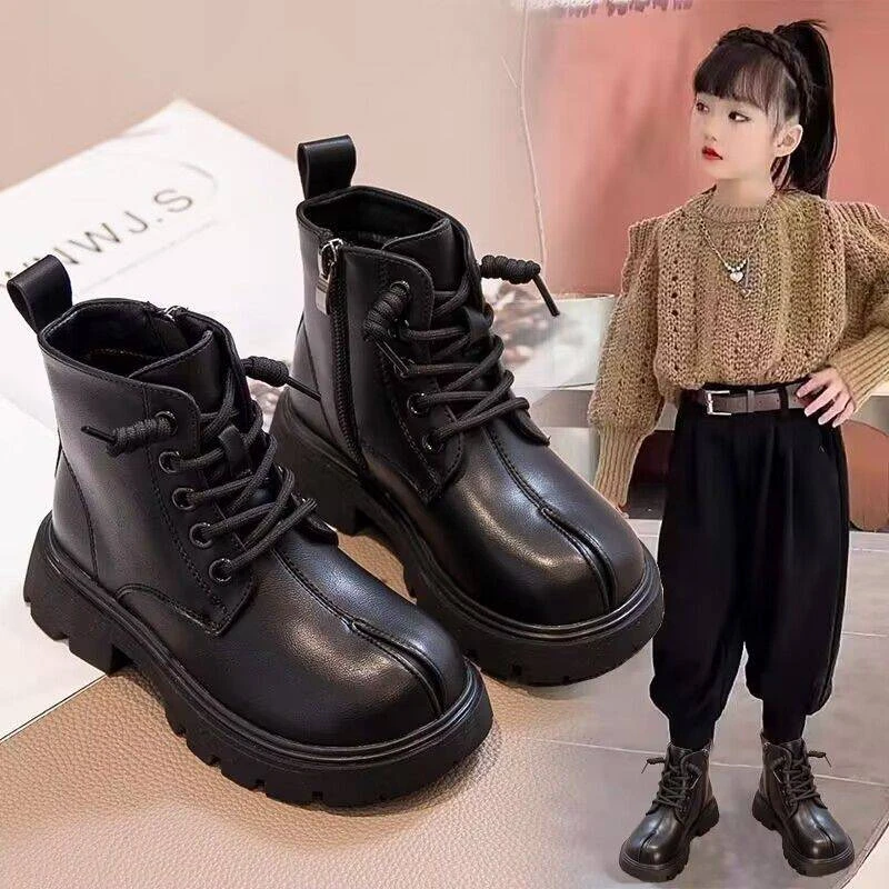 ABC女童马丁靴2025中大童新款加绒二棉男童英伦风冬季儿童软底靴