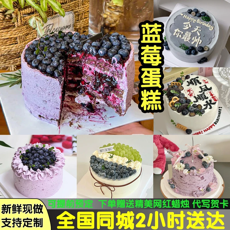 蓝莓蛋糕冰淇淋夹心生日蛋糕男女抖音团购生日蛋糕同城全免费配送