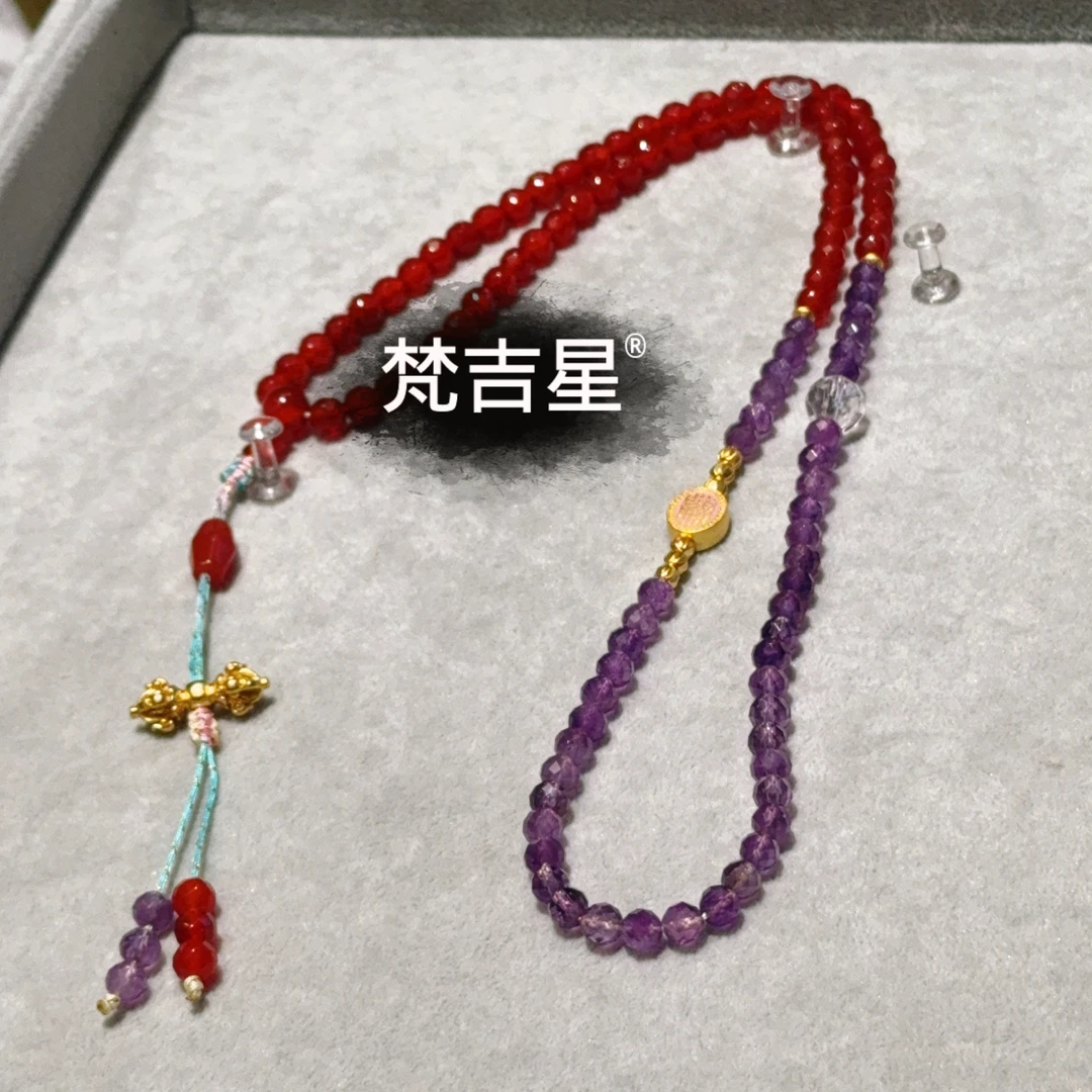 铜合成锆石项链 FJX7048 九紫红钻切 双拼色 唐卡链 万能链