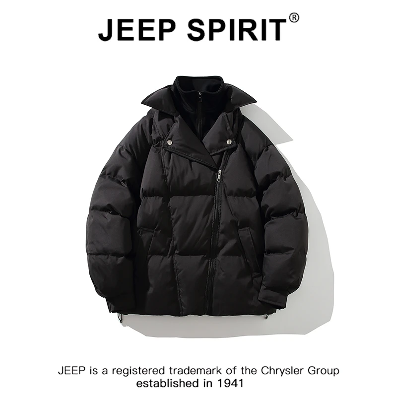 JEEPSPIRIT吉普假两件斜拉链棉服外套男冬季棉衣潮牌大码加厚棉袄