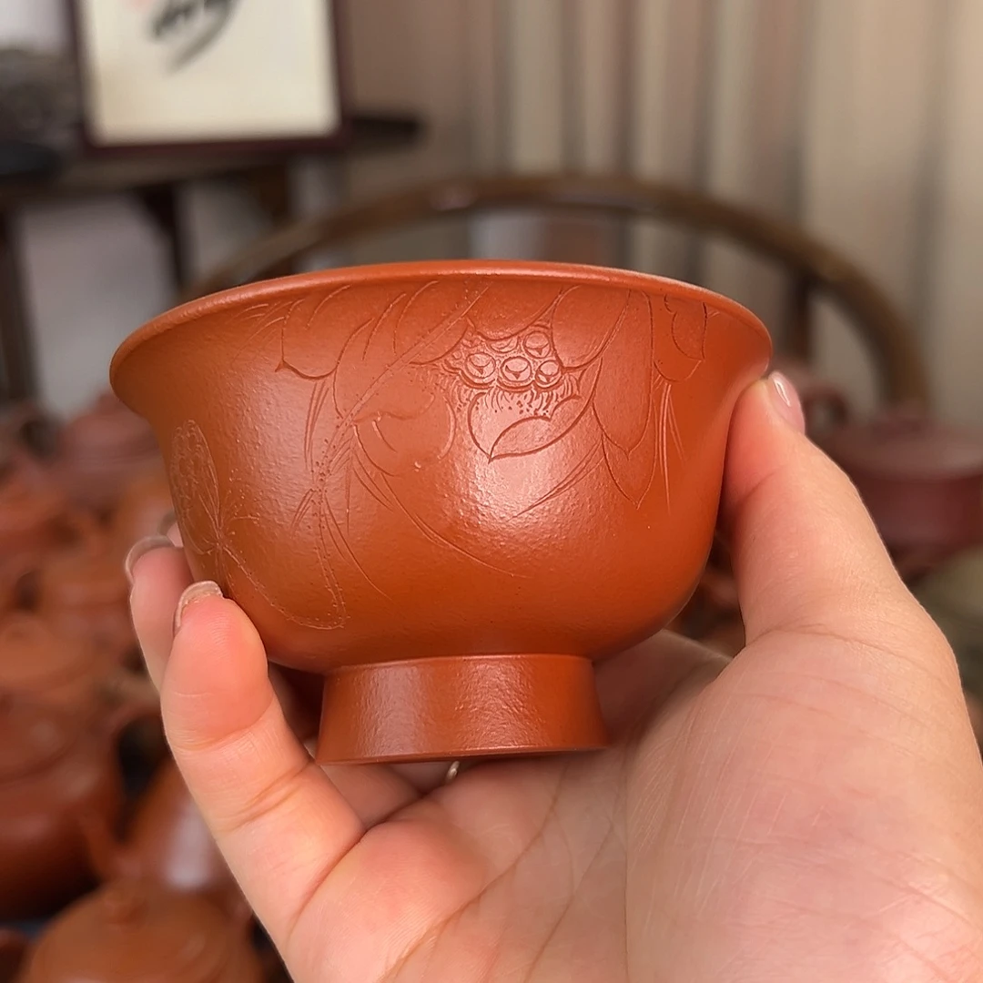 茶壶紫砂全手工朱泥荷塘清趣主人杯