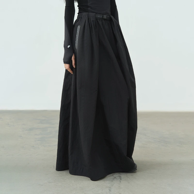 半圆女装[运动]2025夏季黑色休闲宽松半身裙女a字裙长裙25719398