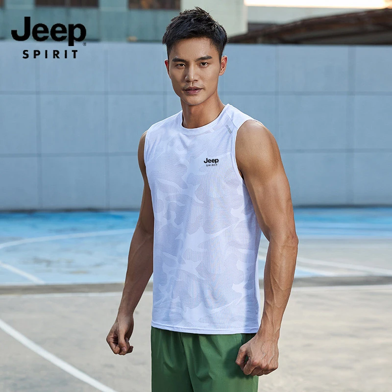 吉普运动背心男夏季冰丝速干跑步健身打蓝球迷彩上衣圆领宽松t恤