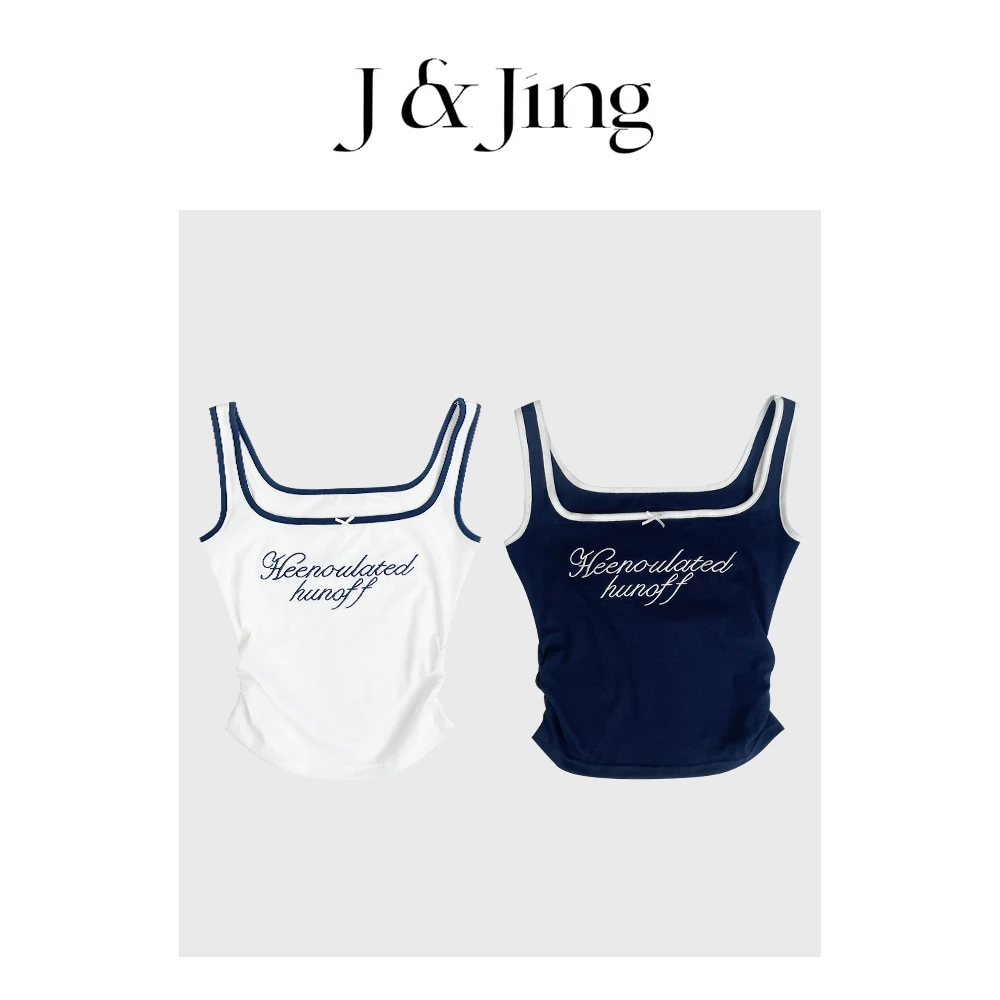 J&Jing-「捕梦少女」-夏季刺绣蝴蝶结字母百搭吊带背心LMY003