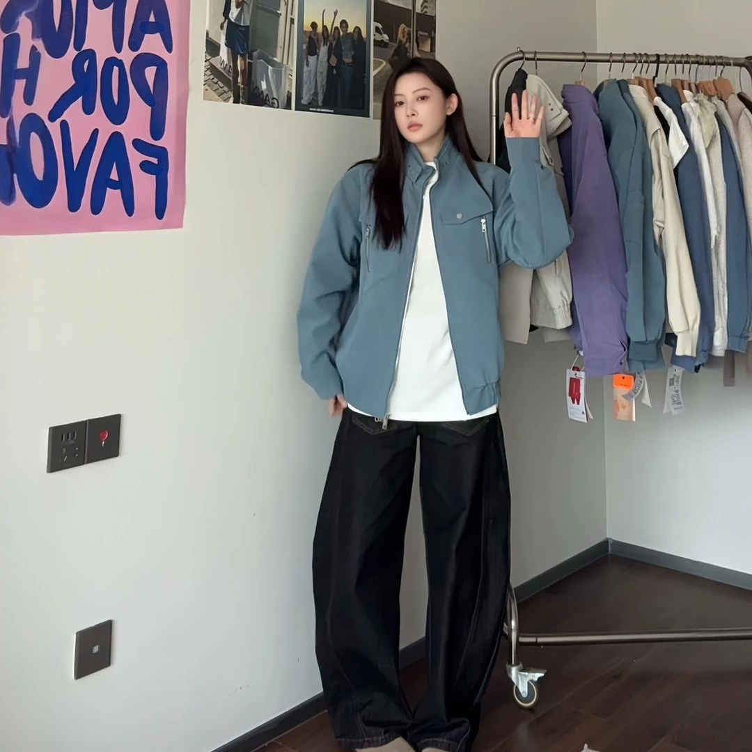 WIND BLOWS秋季短款男士散口袖立领显身材PU夹克度假风情侣户外