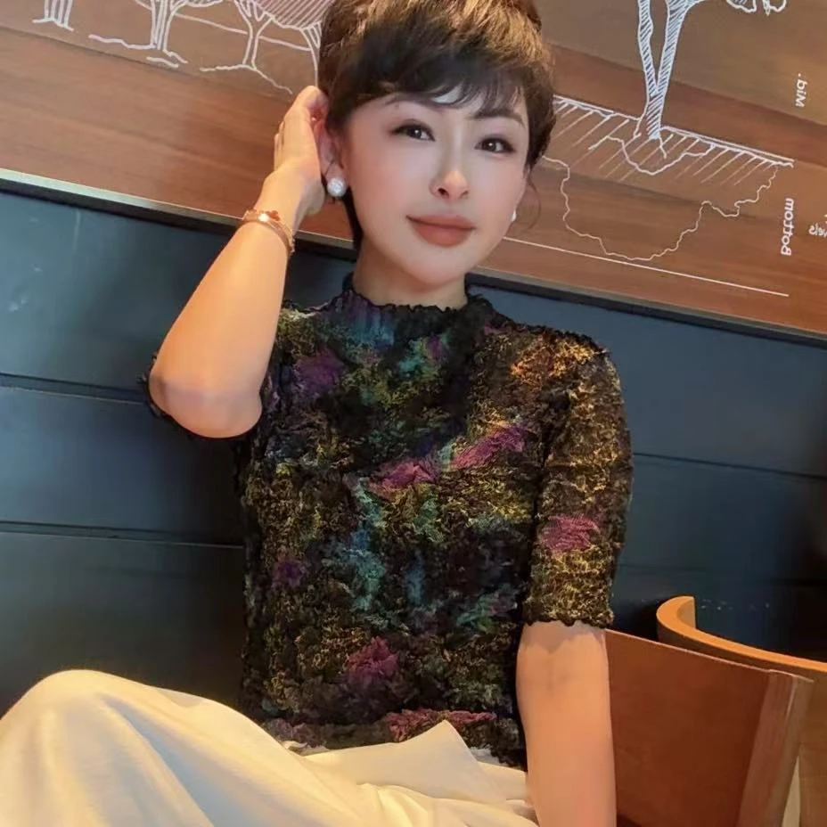 【个性独立】休闲风百搭显瘦褶皱中袖T恤 25683