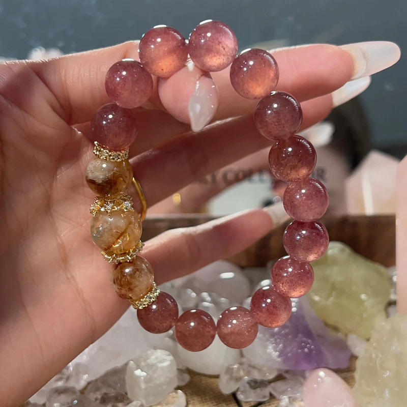 【爱与被爱】10m草莓晶+黄塔晶手串原创设计天然水晶Y45