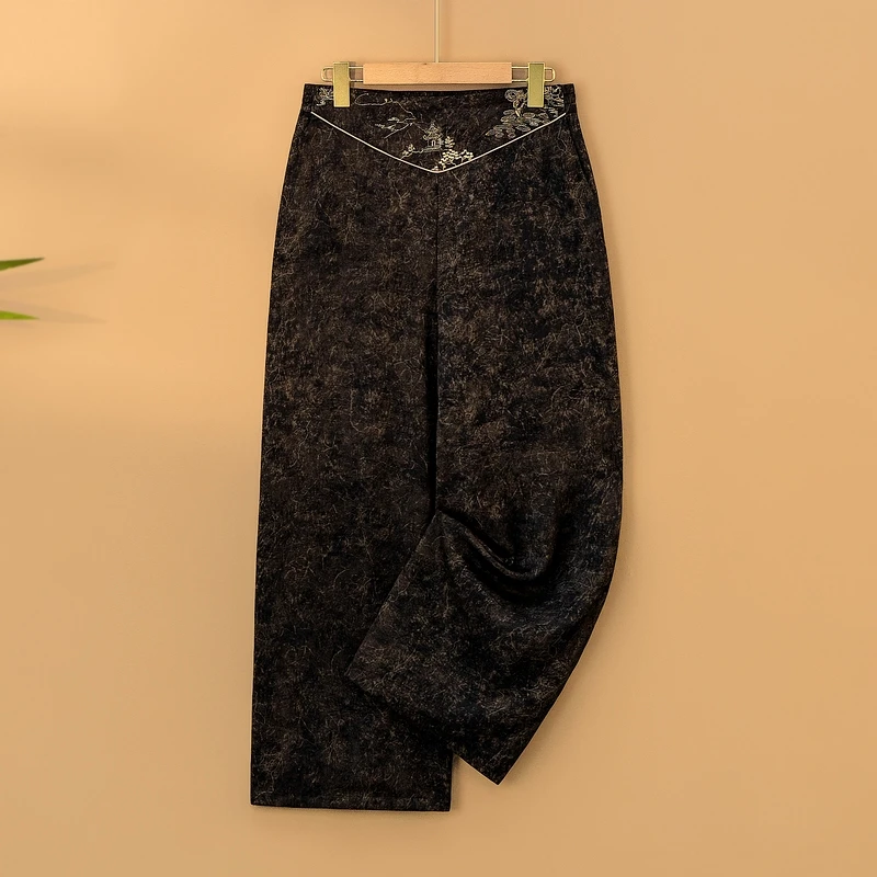 【夜辰】2025新款春季新中式休闲裤女宽松直筒长裤国风绣花裤子女款