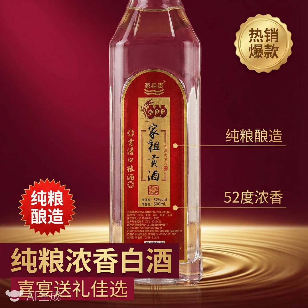 家祖贡【1斤试饮装限购】浓香型52度纯粮食固态法优级白酒52度500ml