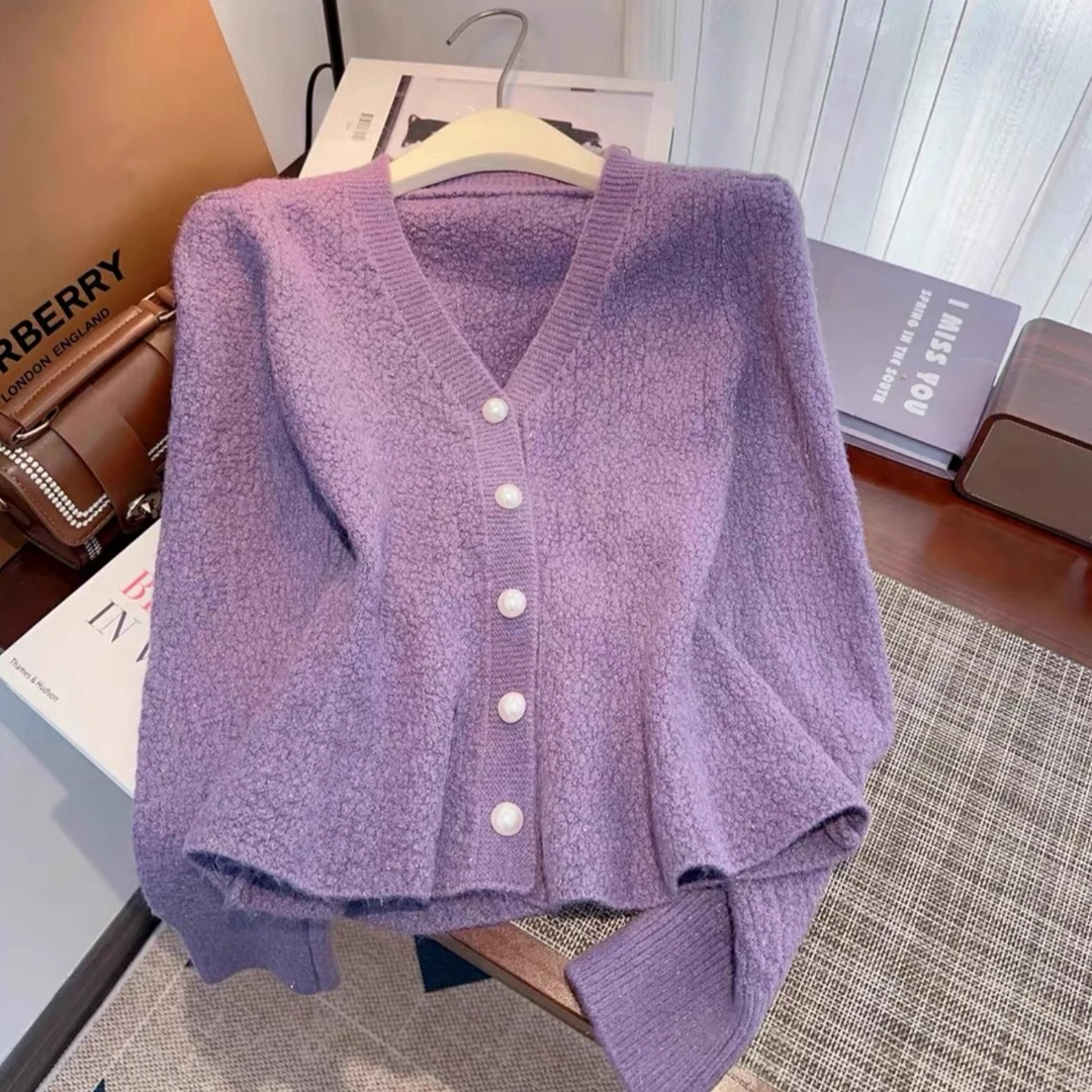 小香风红色毛衣外套女2025秋冬新款法式气质收腰短款毛衣女秋冬