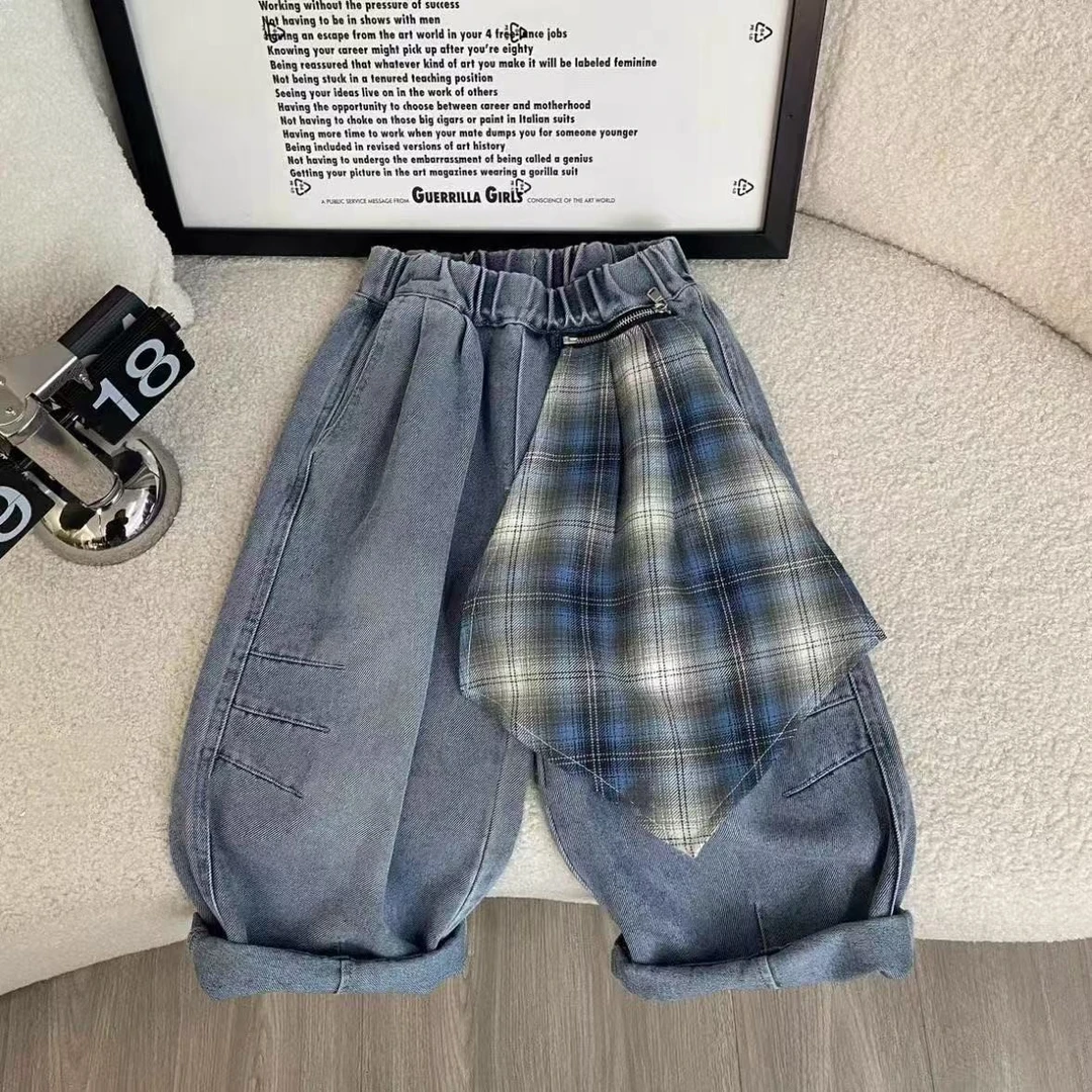 新款浅色牛仔裤男童女童时尚百搭春秋款韩版儿童直筒牛仔裤薄款潮