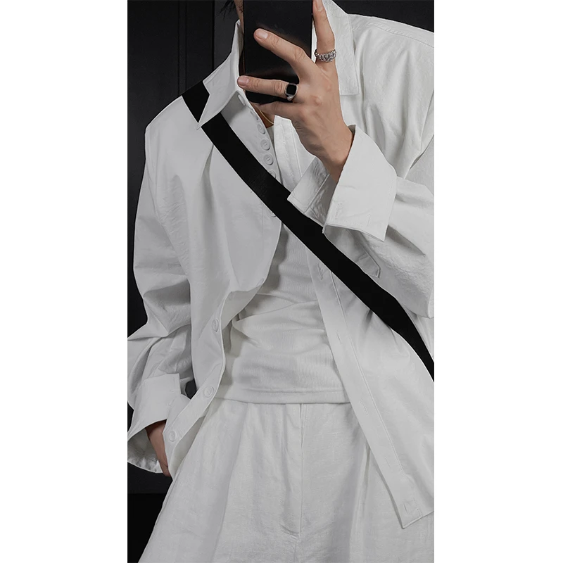 龙叨叨2024新品小众宽松简约ins潮流复古百搭长袖休闲衬衫外套男