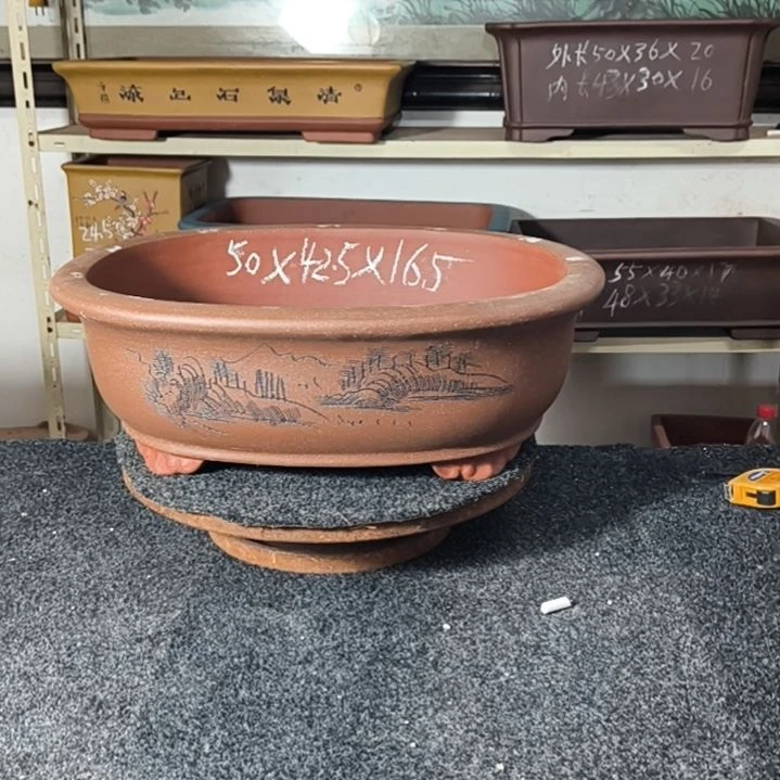花盆紫砂豆沙色小号无孔门腰圆