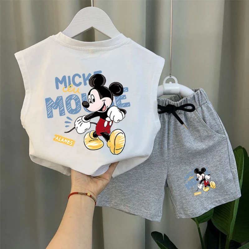 儿童装男童夏装套装米奇新款夏季背心男孩运动男宝宝无袖帅气夏款