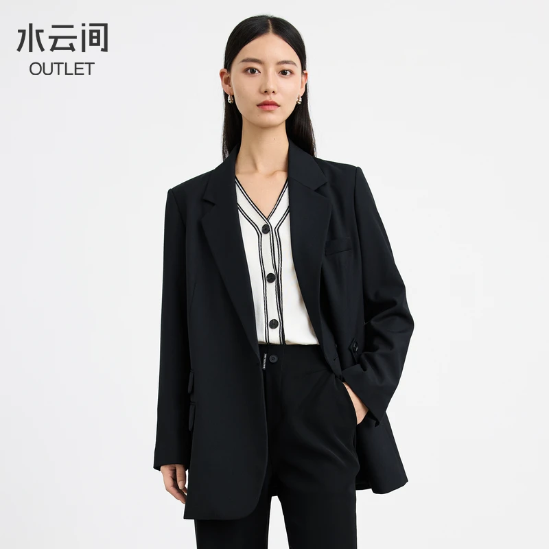 【小西装】水云间黑色绵羊毛小西装外套女装秋季新款12330805