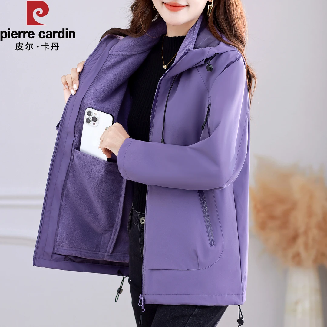 皮尔卡丹冲锋衣女秋冬2025新款防风防水三合一加绒加厚登山服外套