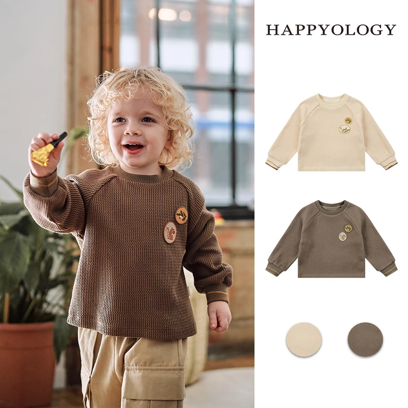 Happyology英国儿童春秋新款上衣童装男童竖条波浪纹绣花女童卫衣