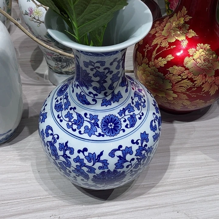 家***宝摆件34cm青花缠枝莲赏瓶不带底座