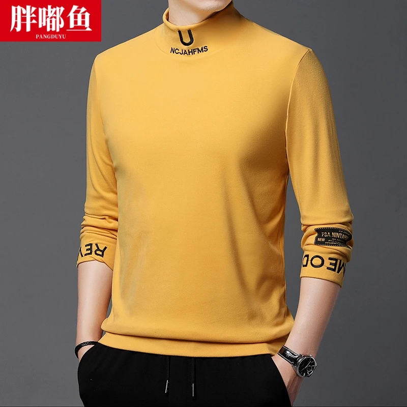 胖嘟鱼秋冬德绒卫衣男士高档半圆领打底衫加厚保暖长袖t恤内搭男