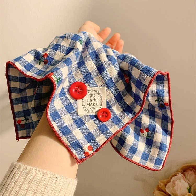 韩系蓝色格子方巾大肠发圈女方形头绳高级感慵懒风扎头发大号发饰