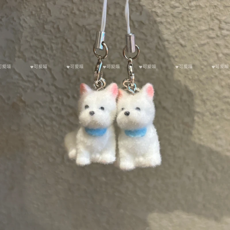 韩系植绒树脂动物狗西高地创意可爱手机链钥匙扣包包手机配件