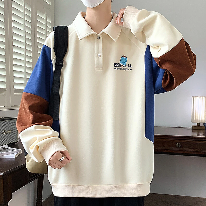 2025春季新款青少年高中初中学生卫衣潮流百搭时尚衬衫领长袖卫衣