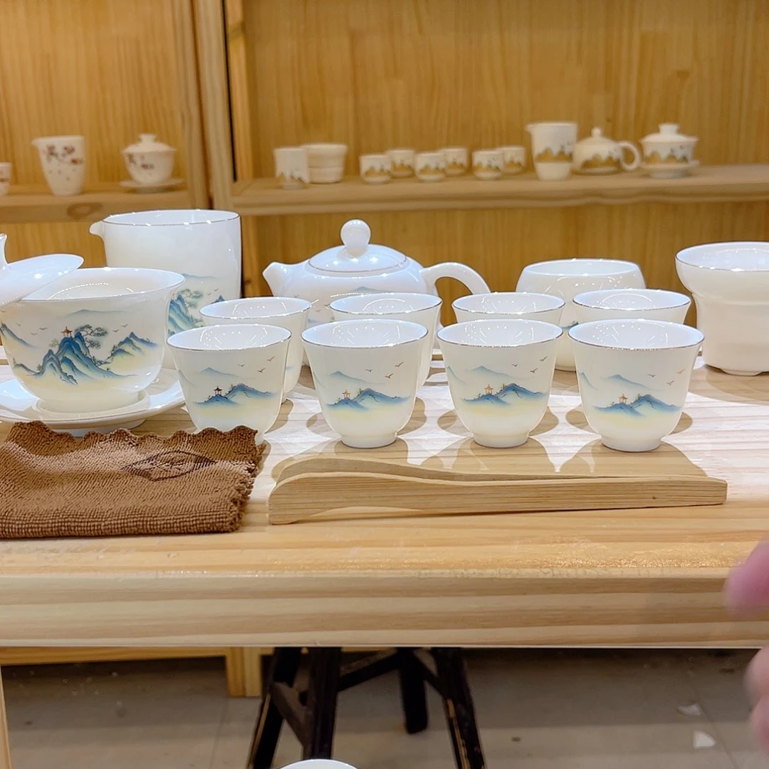 杯玄致羊脂玉瓷茶具套装