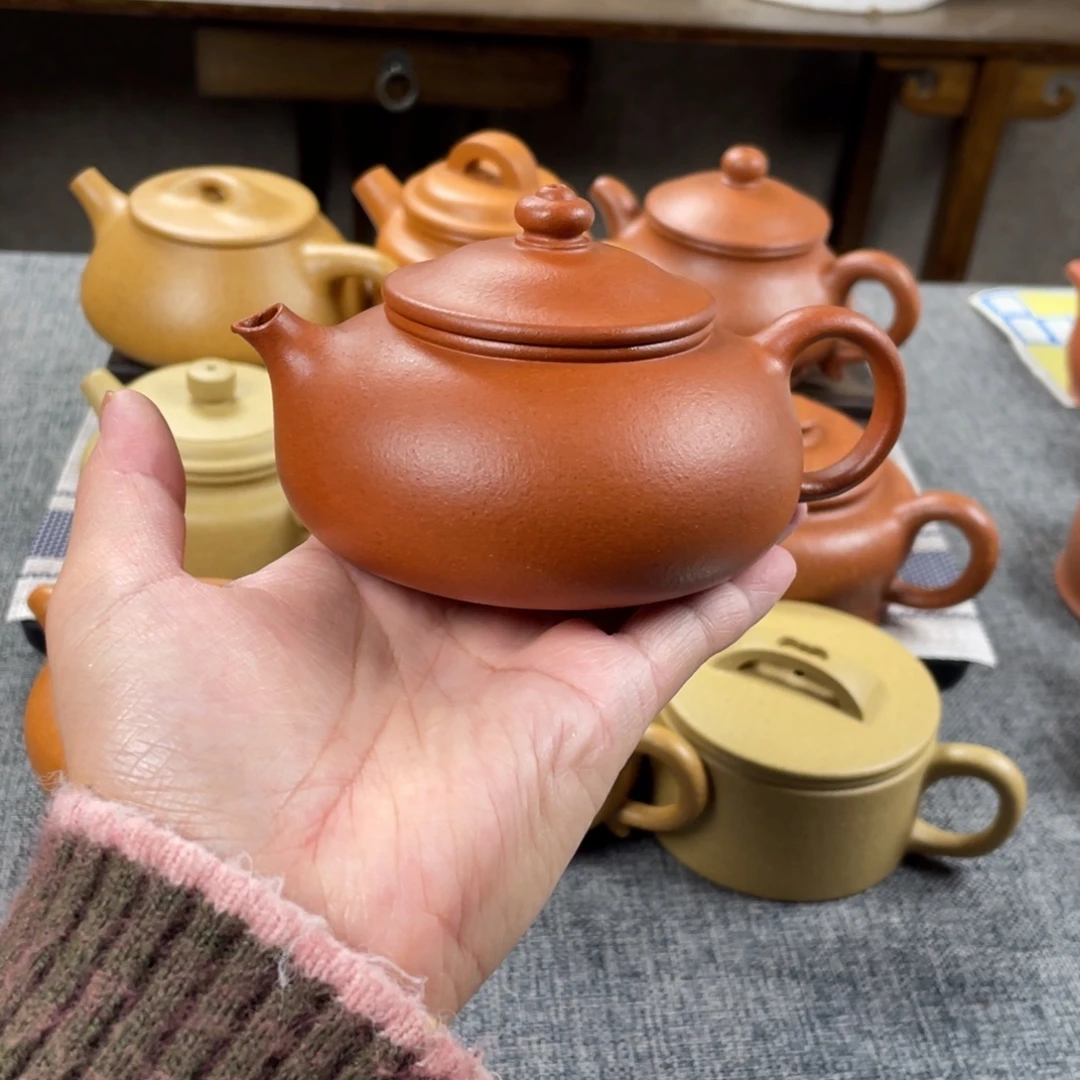 紫砂茶壶红降坡寒江全手纯红40目200手工泥