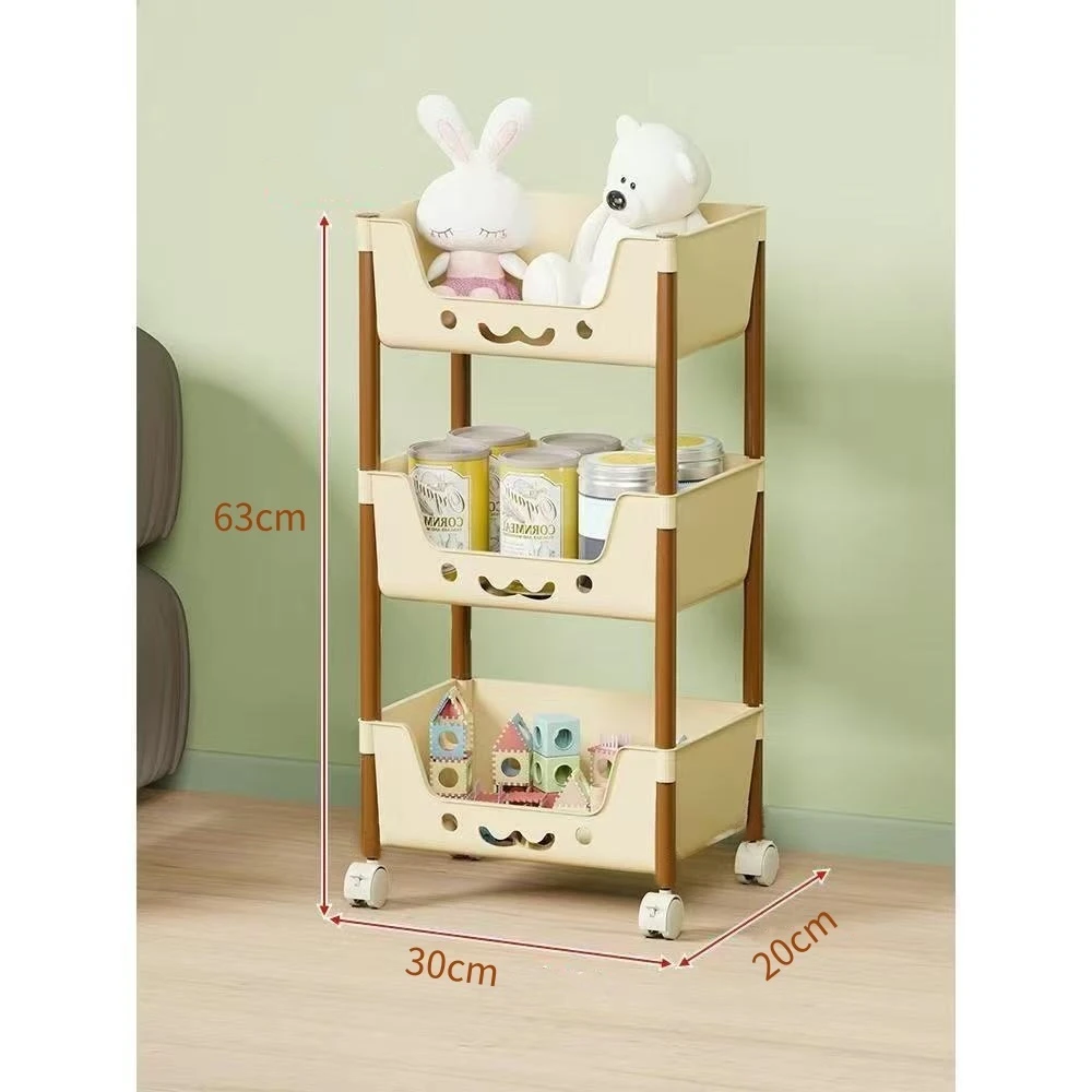 【下单看图】三层奶咖儿童玩具收纳书架家用小推车整理架带轮落地CK
