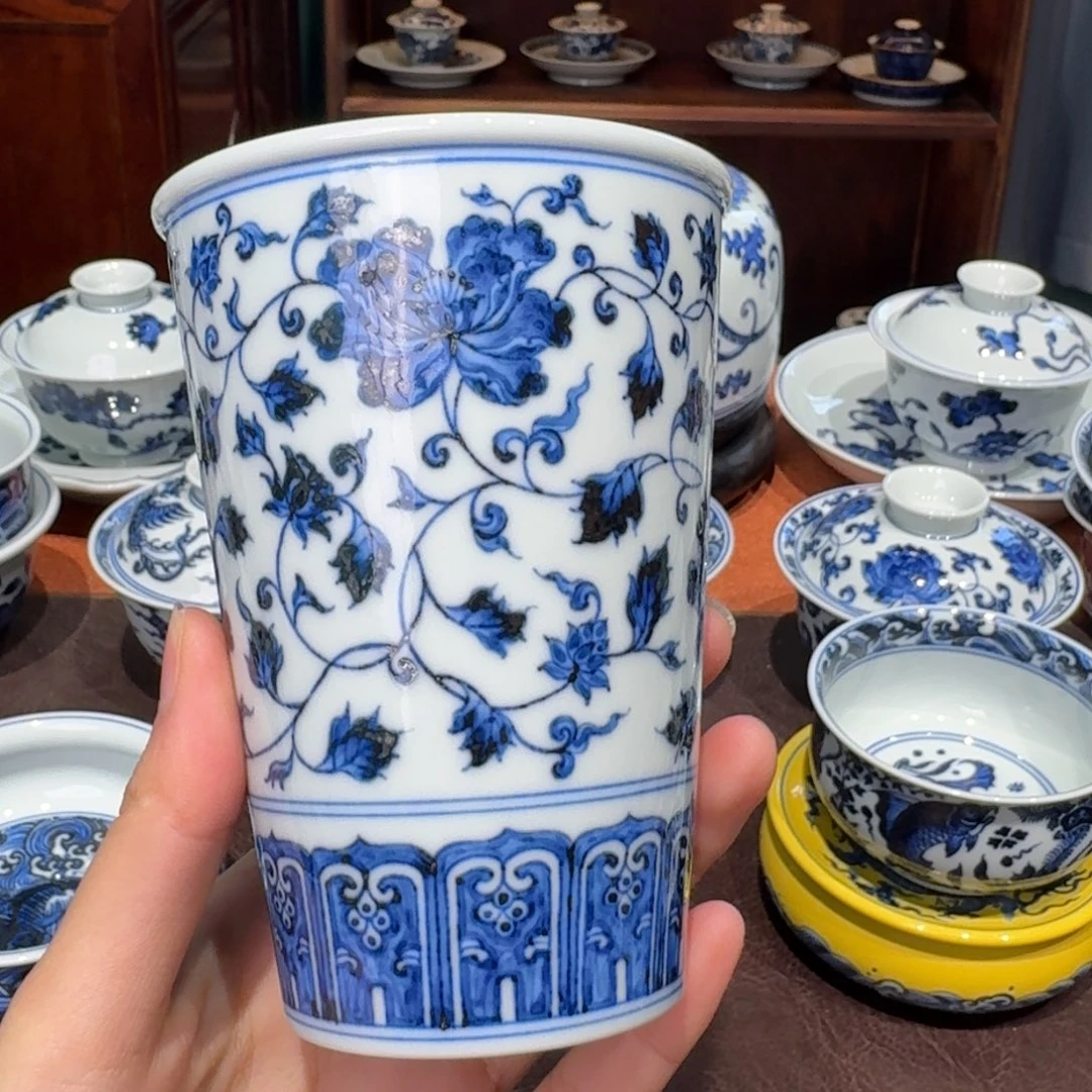 青花雯华堂手绘杯杯