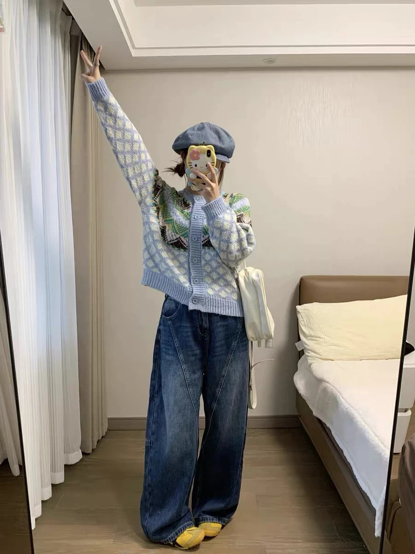 灰灰呀！5060 松弛老爹弯刀裤 韩代立体侧压线显瘦百搭厚实牛仔裤