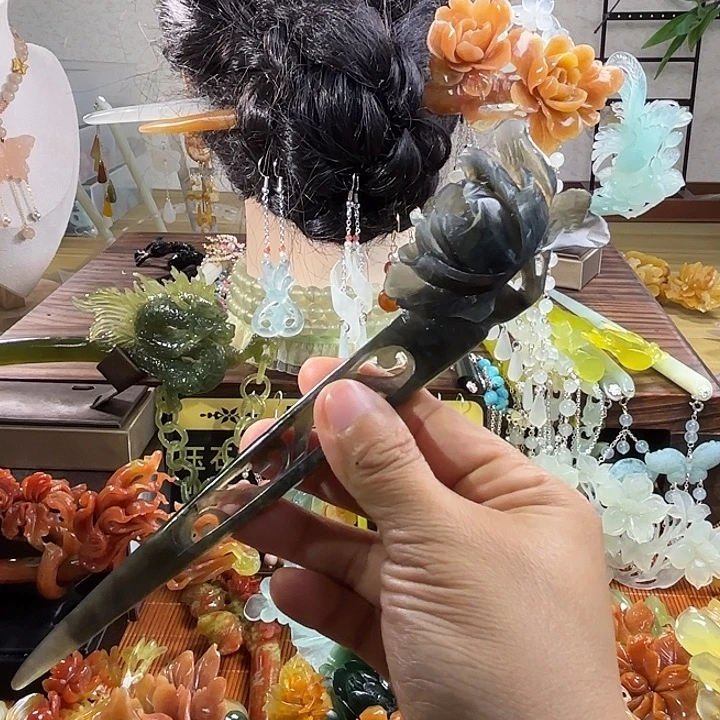 蛇纹石玉合金发饰