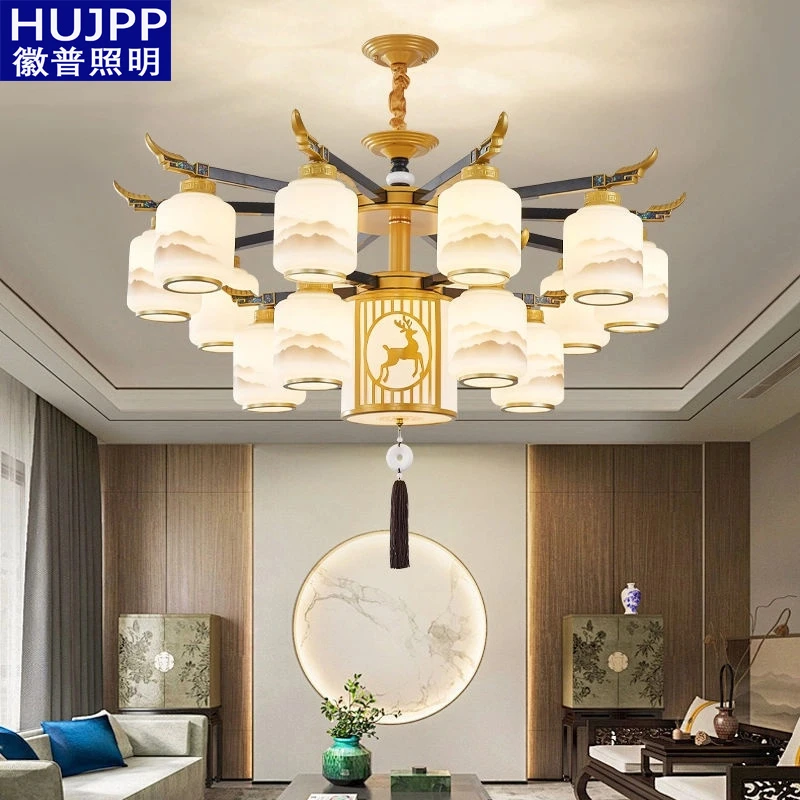 新中式吊灯仿实木轻奢中国风简约现代餐厅卧室大气别墅酒店客厅灯