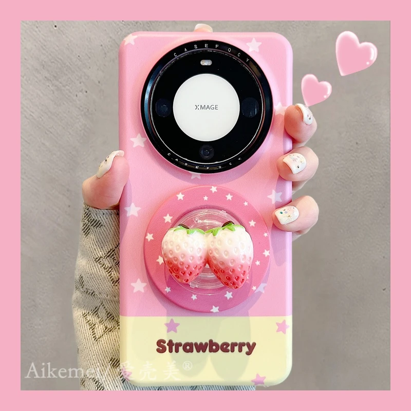 适用华为mate70pro+手机壳菲林撞色mate60pro+立体水果磁吸支架女