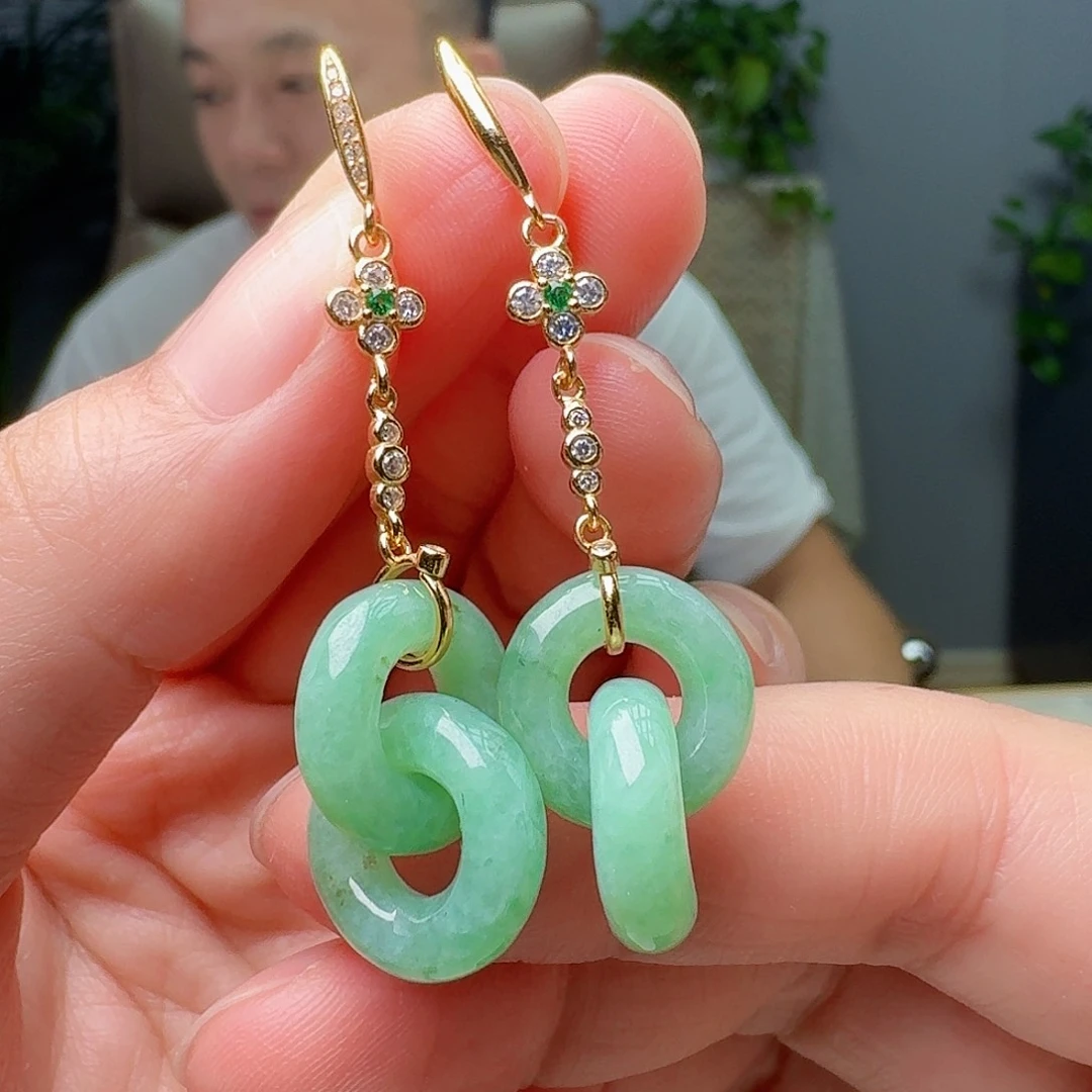 银S925镶嵌翡翠耳饰天然