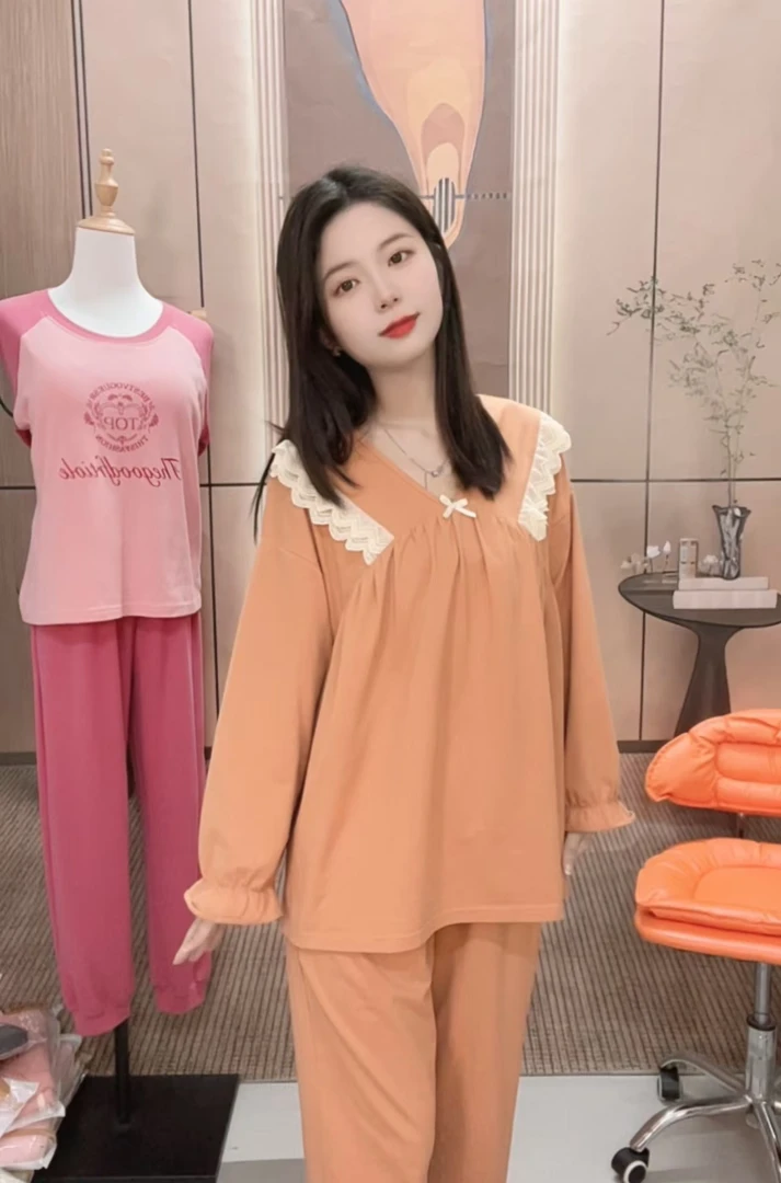 （断码不加 ）3678蜜茶色秋季长袖长裤休闲睡衣女士套装家居服
