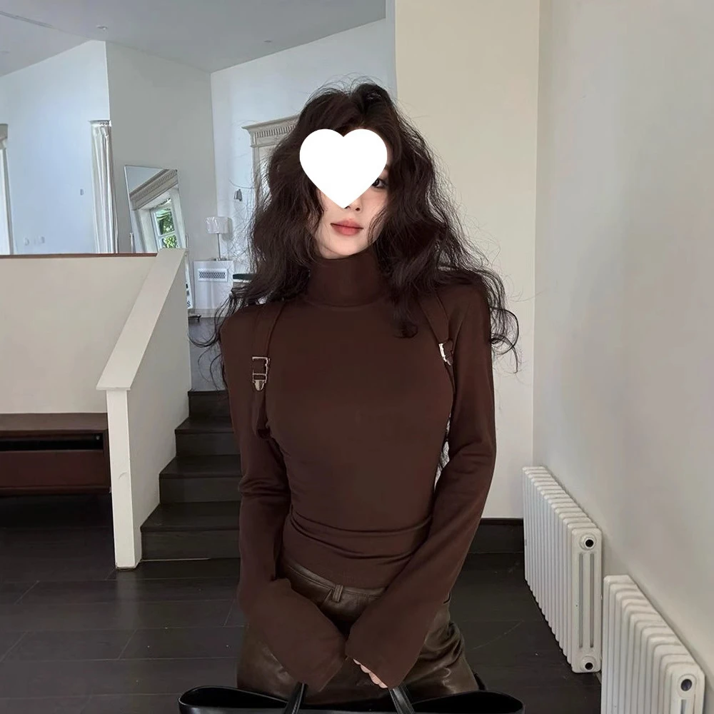 其他100%辣妹风设计感高领长袖T恤女冬季2025新款气质修身显瘦打