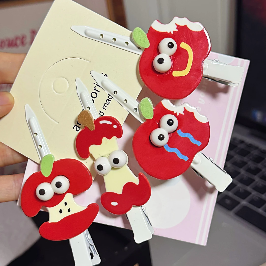 合金耳饰 趣味可爱立体红苹果发夹搞怪表情包头ins发卡创意刘海侧